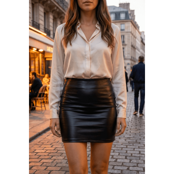 Jupe noire en simili cuir mat Sifia